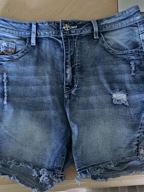 Women's Distressed Blue Denim Shorts